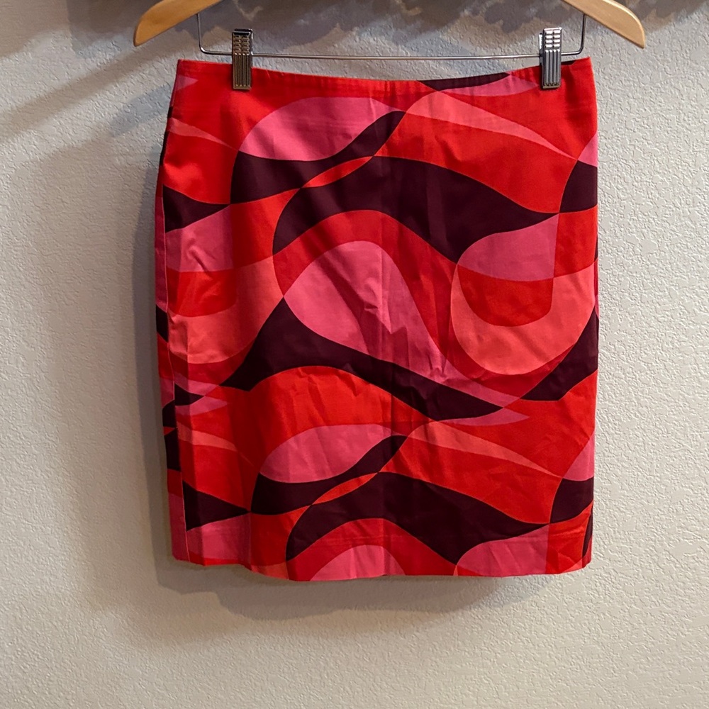 Ann Taylor Red and Pink Abstract Pencil Skirt